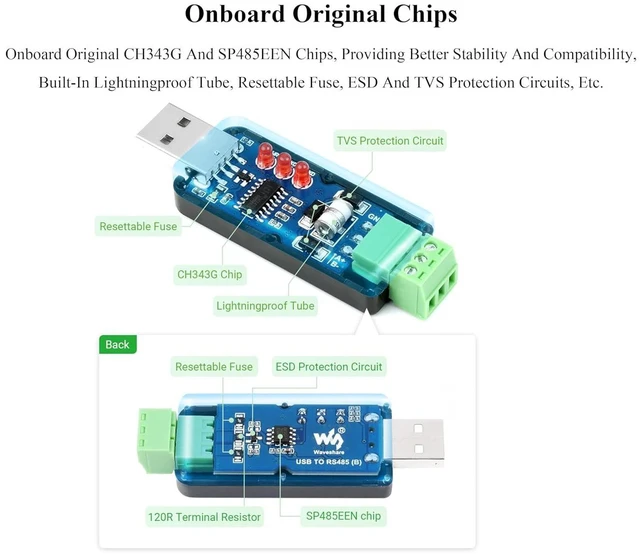 Alt view image 4 of 7 - Industrial USB to RS485 Bidirectional Converter with Original CH343G, Multi-Prot