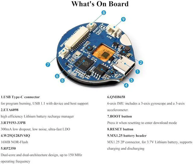 Alt view image 5 of 7 - RP2350 MCU Board with 1.28inch Round Touch Screen 240x240 Pixels IPS Display 65K