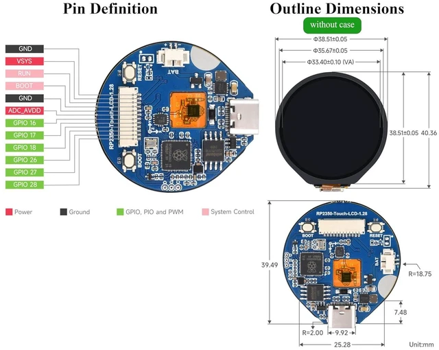 Alt view image 6 of 7 - RP2350 MCU Board with 1.28inch Round Touch Screen 240x240 Pixels IPS Display 65K