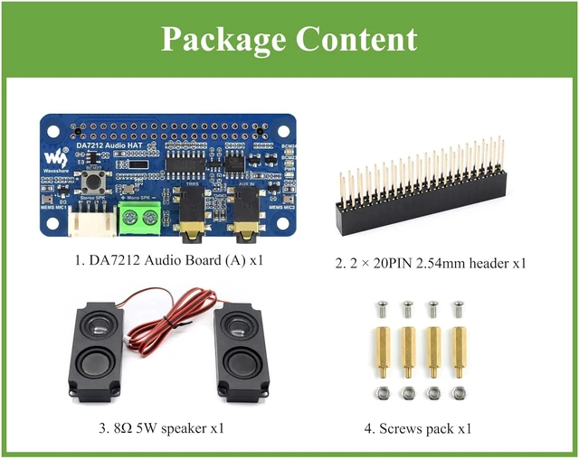 Alt view image 7 of 7 - DA7212 I2S Audio Board with 8 5W Speaker, Compatible with Raspberry Pi 5/ 4B/3B