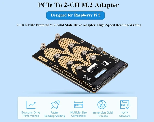 Alt view image 2 of 7 - PCIe to 2-CH M.2 Adapter Compatible with Raspberry Pi 5, Support 2280/2260 / 224