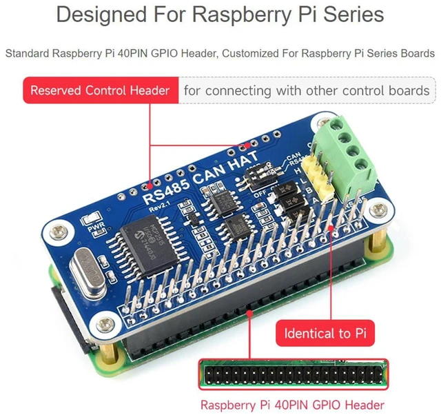 Alt view image 3 of 7 - for Raspberry Pi,RS485 CAN HAT for Pi 4B/3B+/3B/2B/B+/A+/Zero/Zero W/WH/ 2W/2WH,