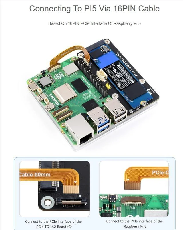 Alt view image 2 of 7 - PCIe to M.2 Adapter Board for Raspberry Pi 5, Support NVMe Protocol Compatible w
