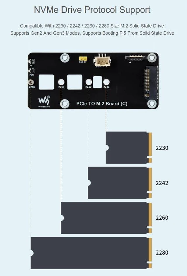 Alt view image 4 of 7 - PCIe to M.2 Adapter Board for Raspberry Pi 5, Support NVMe Protocol Compatible w