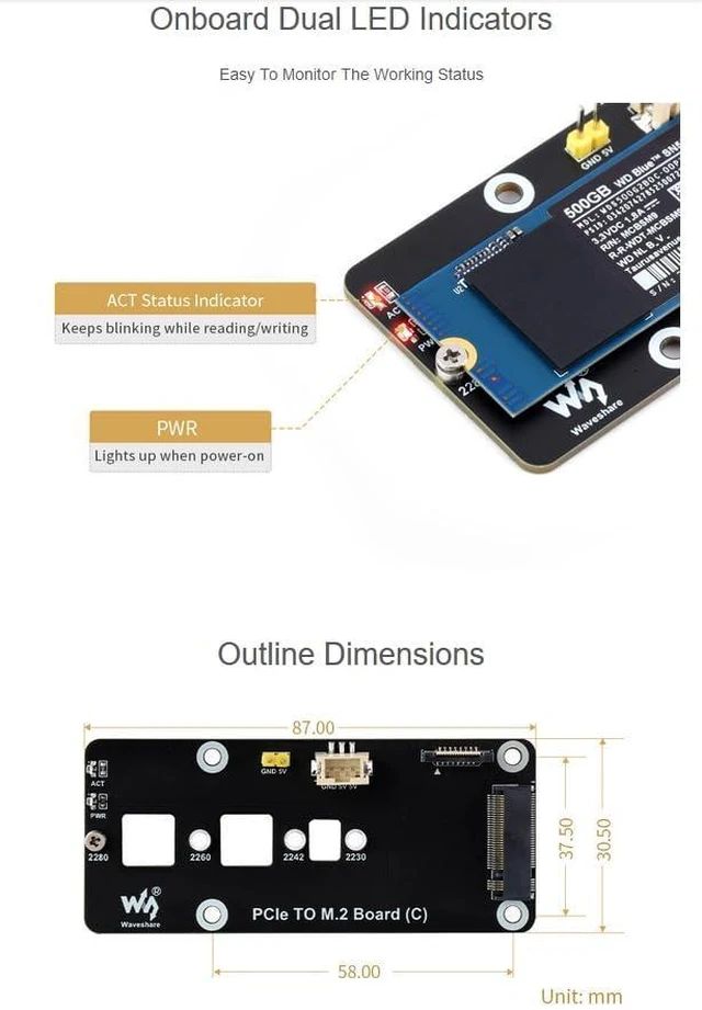 Alt view image 6 of 7 - PCIe to M.2 Adapter Board for Raspberry Pi 5, Support NVMe Protocol Compatible w