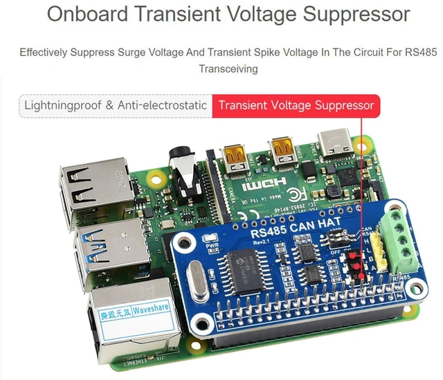 Alt view image 5 of 7 - for Raspberry Pi,RS485 CAN HAT for Pi 4B/3B+/3B/2B/B+/A+/Zero/Zero W/WH/ 2W/2WH,