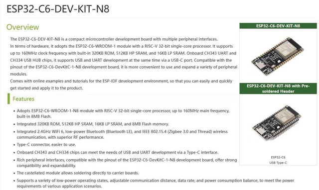 Alt view image 3 of 7 - ESP32-C6 Microcontroller W-i-F-i Development Board Adopts ESP32-C6-WROOM-1-N8 Mo