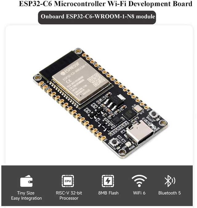 Alt view image 2 of 7 - ESP32-C6 Microcontroller W-i-F-i Development Board Adopts ESP32-C6-WROOM-1-N8 Mo