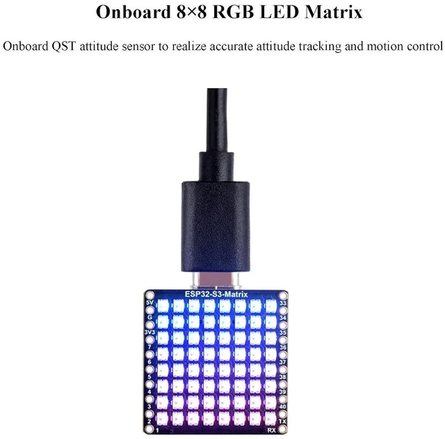Alt view image 3 of 7 - ESP32-S3 Development Board Onboard 8×8 RGB LED Matrix and QMI8658C Attitude Sens