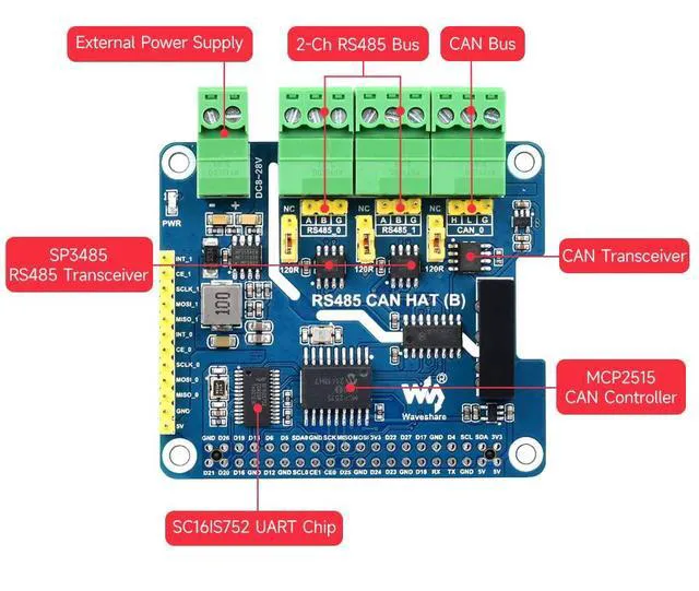 Alt view image 5 of 7 - for Raspberry Pi 4B/3B+/3B/2B/Zero/Zero W/Zero 2W/ 2WH, Isolated RS485 CAN HAT,