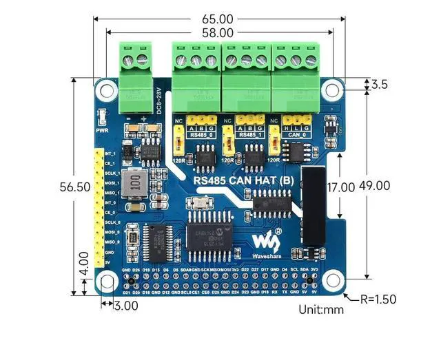 Alt view image 7 of 7 - for Raspberry Pi 4B/3B+/3B/2B/Zero/Zero W/Zero 2W/ 2WH, Isolated RS485 CAN HAT,