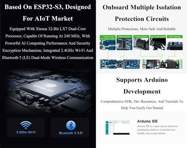 Alt view image 7 of 7 - Industrial 1-Channel ESP32-S3 Wi-Fi Relay Module, with the External Antenna