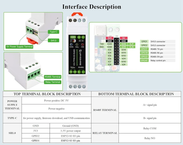Alt view image 6 of 7 - Industrial 1-Channel ESP32-S3 WiFi Relay Module, Supports WiFi/Bluetooth / RS485