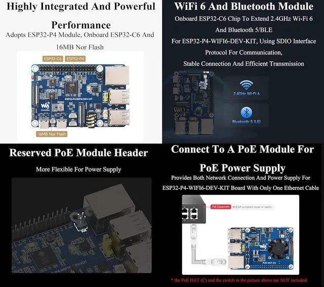 Alt view image 6 of 7 - AI ESP32-P4-WIFI6-DEV-KIT Dev Board, Based On ESP32-P4 and ESP32-C6, Supports Wi