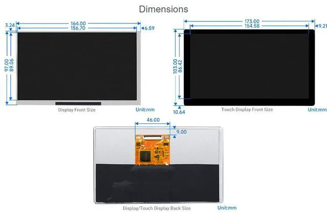 Alt view image 7 of 7 - for Raspberry Pi/Jetson Nano/Windows/PC, 7inch IPS Capacitive Touch Display 1024