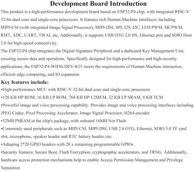 Alt view image 5 of 7 - AI ESP32-P4-WIFI6-DEV-KIT Dev Board, Based On ESP32-P4 and ESP32-C6, Supports Wi