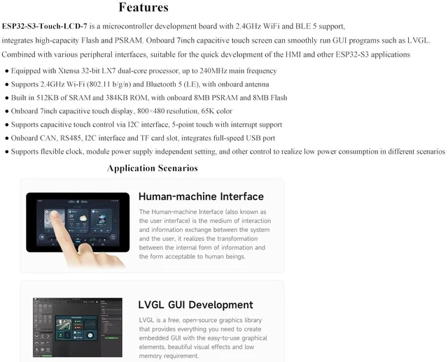 Alt view image 4 of 7 - ESP32-S3 7inch Capacitive Touch Display, ESP32 Development Board with 7inch LCD