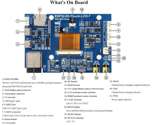 Alt view image 7 of 7 - ESP32-S3 7inch Capacitive Touch Display, ESP32 Development Board with 7inch LCD