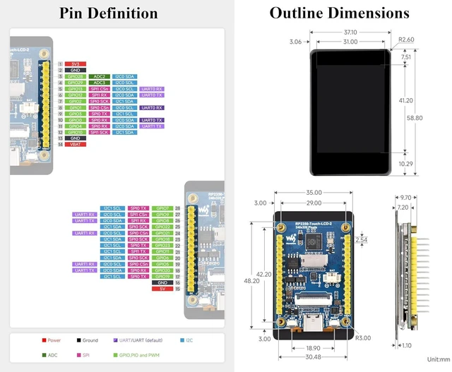 Alt view image 5 of 7 - RP2350 2inch Capacitive Touch Display Development Board, 240x320 IPS LCD, 262K C
