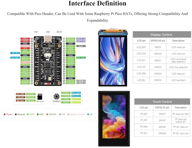 Alt view image 4 of 7 - ESP32-S3 with 1.9inch Display Development Board 170 x 320, 262K Color, 32-bit LX
