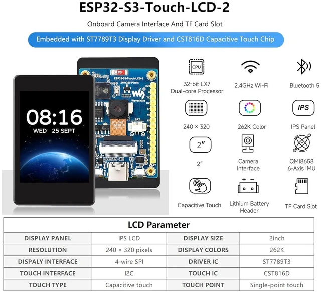 Alt view image 2 of 7 - ESP32-S3 2inch Capacitive Touch Display Development Board, Onboard 2inch IPS Tou