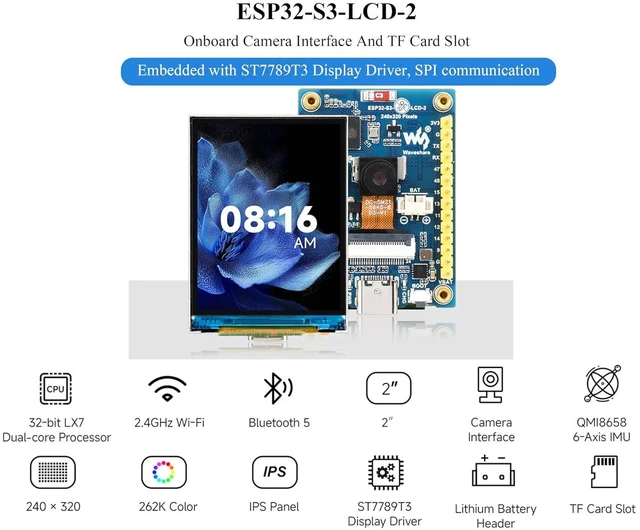 Alt view image 3 of 7 - ESP32-S3 2inch Display Development Board, Onboard 2inch IPS LCD, 240x320 Pixels