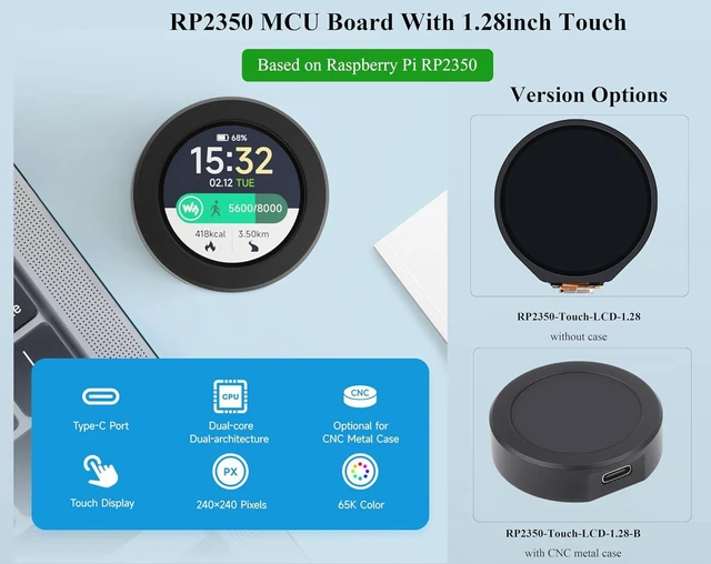 Alt view image 2 of 7 - RP2350 MCU Board with 1.28inch Round Touch Screen 240x240 Pixels IPS Display 65K