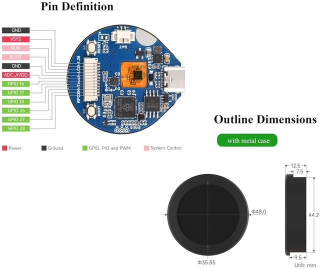 Alt view image 6 of 7 - RP2350 MCU Board with 1.28inch Round Touch Screen 240x240 Pixels IPS Display 65K