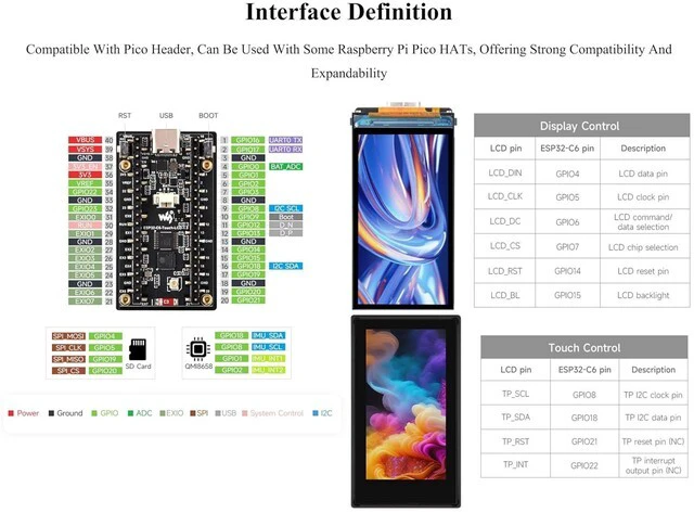 Alt view image 4 of 7 - ESP32-C6 with 1.9inch Touch LCD Display Development Board, 170 x 320, 262K Color