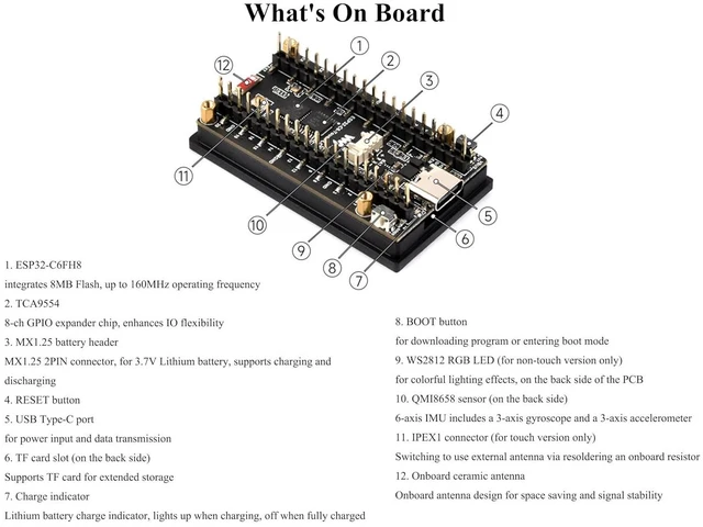 Alt view image 6 of 7 - ESP32-C6 with 1.9inch Touch LCD Display Development Board, 170 x 320, 262K Color