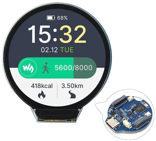 Main image of RP2350 MCU Board with 1.28inch Round LCD 240×240 Pixels, IPS Panel, 65K Color, D
