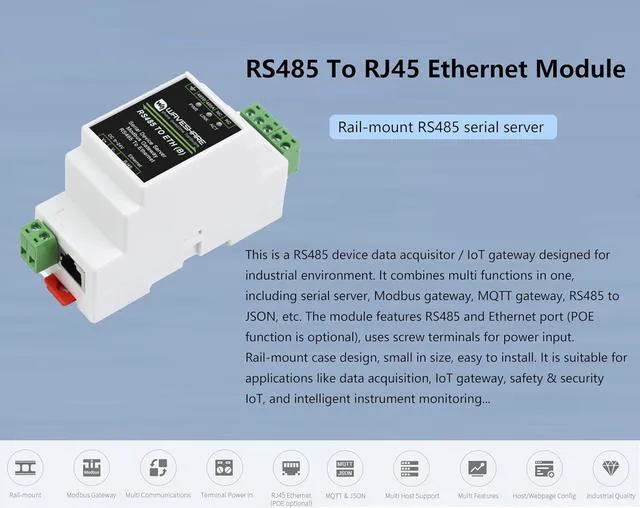 Alt view image 2 of 7 - RS485 to RJ45 Ethernet Industrial Serial Server, TCP/IP to Serial, 9~24V Power S