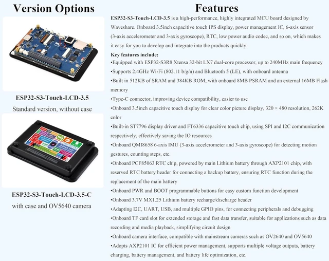 Alt view image 3 of 7 - ESP32-S3 3.5inch Capacitive Touch Display Development Board, 320x480 IPS LCD,WFi