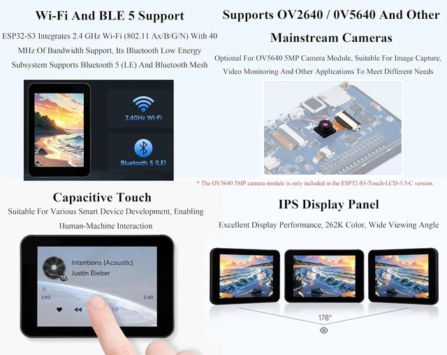 Alt view image 5 of 7 - ESP32-S3 3.5inch Capacitive Touch Display Development Board, 320x480 IPS LCD,WFi