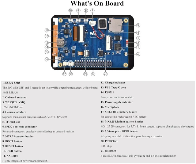 Alt view image 6 of 7 - ESP32-S3 3.5inch Capacitive Touch Display Development Board, 320x480 IPS LCD,WFi