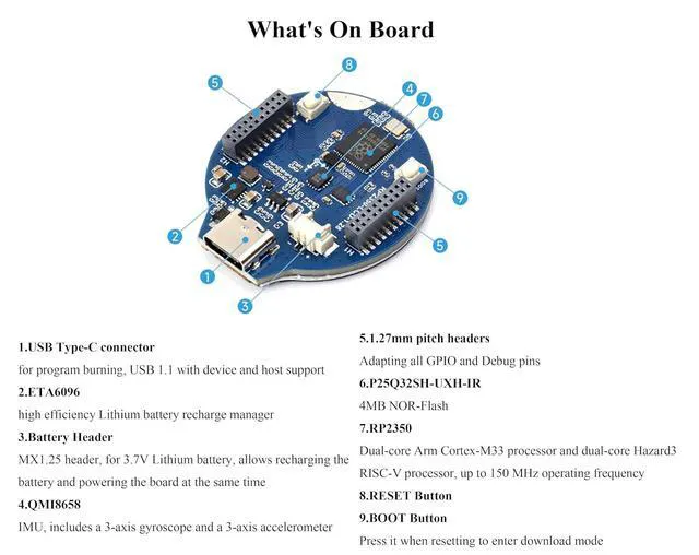 Alt view image 5 of 7 - RP2350 MCU Board with 1.28inch Round LCD 240×240 Pixels, IPS Panel, 65K Color, D