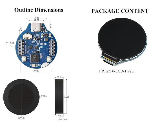 Alt view image 7 of 7 - RP2350 MCU Board with 1.28inch Round LCD 240×240 Pixels, IPS Panel, 65K Color, D