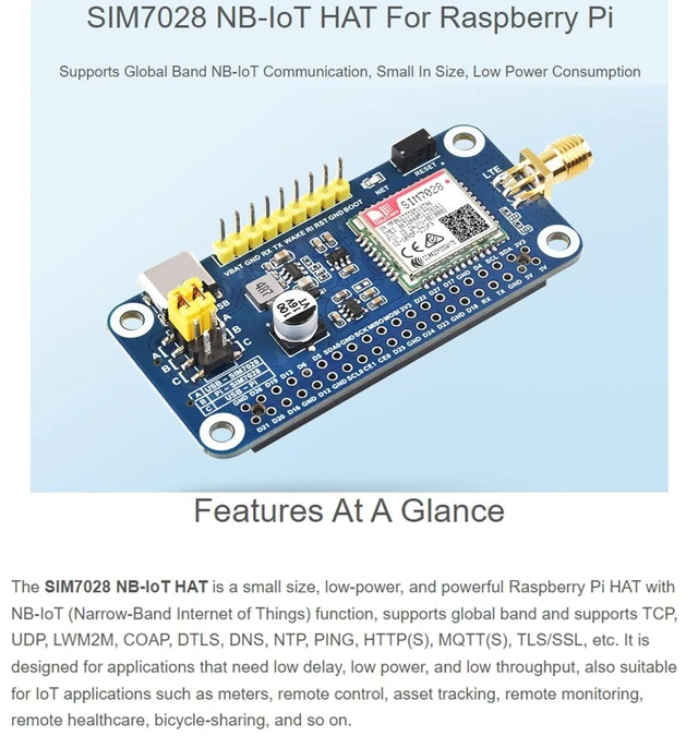 Alt view image 2 of 7 - SIM7028 NB-IoT HAT for Raspberry Pi 5/4B/3B+/2B/Zero/Zero 2W and Jetson Nano,Onb