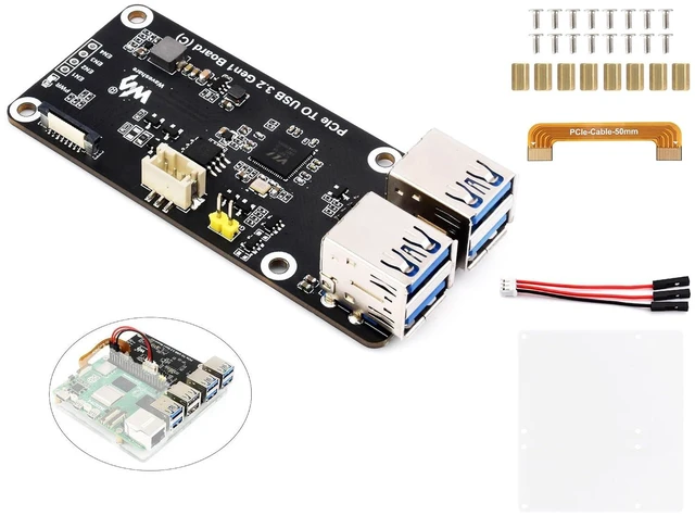 Main image of PCIe to 4-CH USB3.2 Gen1 Board for Raspberry Pi 5, PCIe to USB Adapter Up to 5Gb