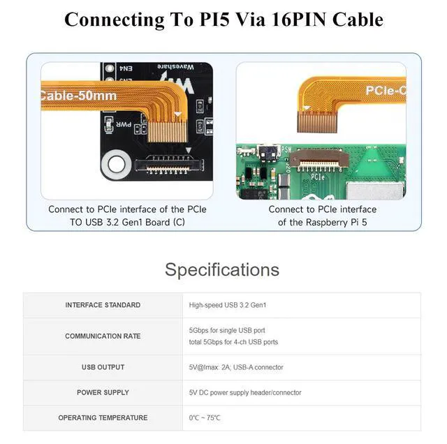 Alt view image 4 of 7 - PCIe to 4-CH USB3.2 Gen1 Board for Raspberry Pi 5, PCIe to USB Adapter Up to 5Gb