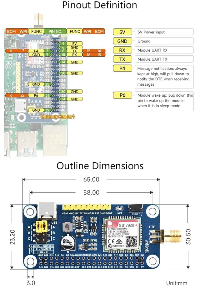 Alt view image 7 of 7 - SIM7028 NB-IoT HAT for Raspberry Pi 5/4B/3B+/2B/Zero/Zero 2W and Jetson Nano,Onb