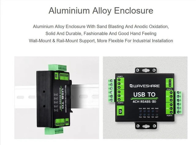Alt view image 4 of 7 - Industrial Isolated USB to 4-Ch RS485 Converter with CH344L Chip, Multi Protecti