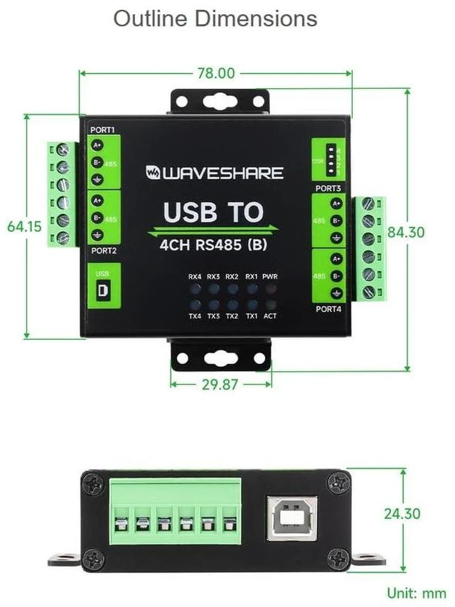 Alt view image 6 of 7 - Industrial Isolated USB to 4-Ch RS485 Converter with CH344L Chip, Multi Protecti
