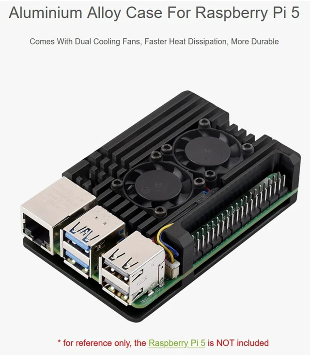 Alt view image 2 of 7 - Aluminium Alloy Case for Raspberry Pi 5, Pi5 Case with Dual Cooling Fans and 4PC