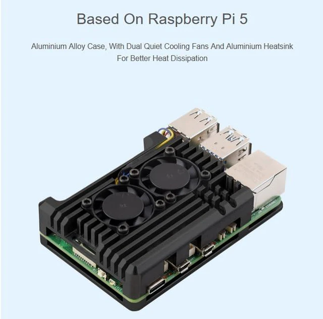 Alt view image 4 of 7 - Aluminium Alloy Case for Raspberry Pi 5, Pi5 Case with Dual Cooling Fans and 4PC