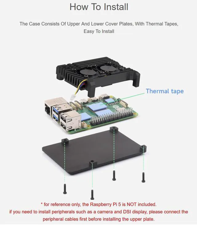 Alt view image 6 of 7 - Aluminium Alloy Case for Raspberry Pi 5, Pi5 Case with Dual Cooling Fans and 4PC