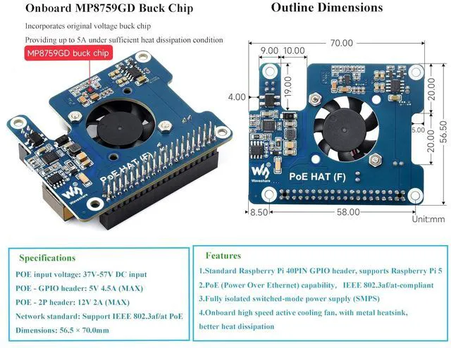 Alt view image 6 of 7 - POE HAT Board for Raspberry Pi 5, Power Over Ethernet HAT(POE) with Onboard Cool