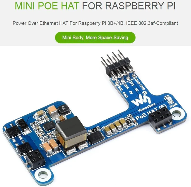 Alt view image 2 of 7 - Power Over Ethernet HAT (E) for Raspberry Pi 4B/3B+, IEEE 802.3af-Compliant, Sup