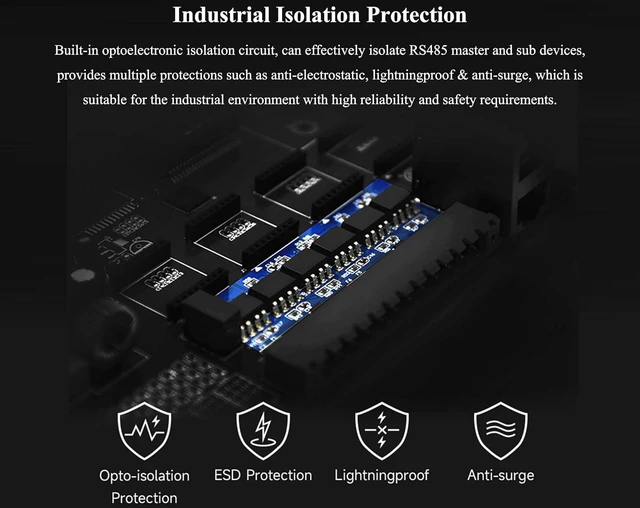 Alt view image 5 of 7 - Industrial Isolated 4-CH RS485 Hub, Expands 4-CH RS485 Sub Ports Via 1-CH RS485
