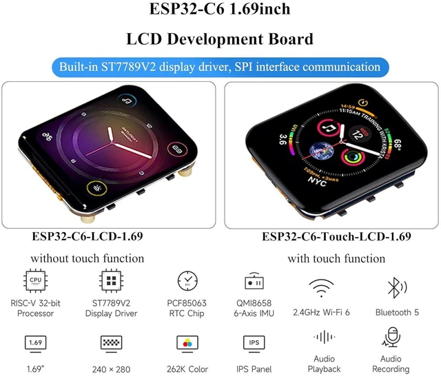 Alt view image 2 of 7 - ESP32-C6 1.69inch LCD Development Board, ESP32 with Display 240×280 Pixels, Supp